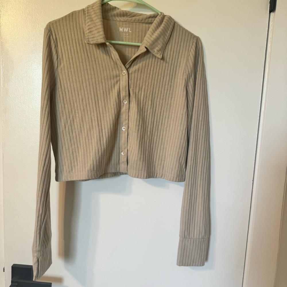 Madewell MWL ribbed collared cropped shirt medium